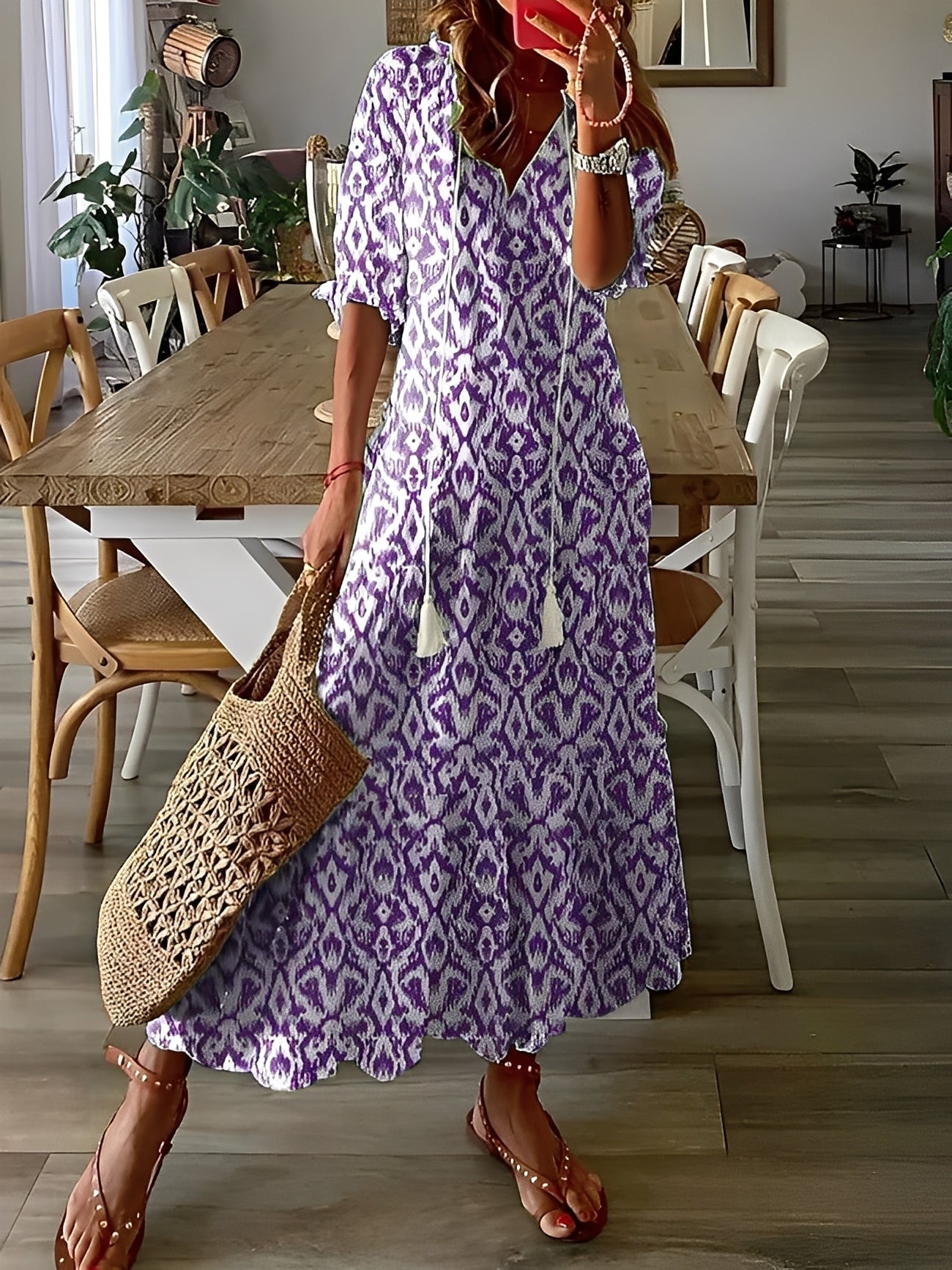 Domitille - Rochie elegantă cu decolteu în V lejer pentru femei