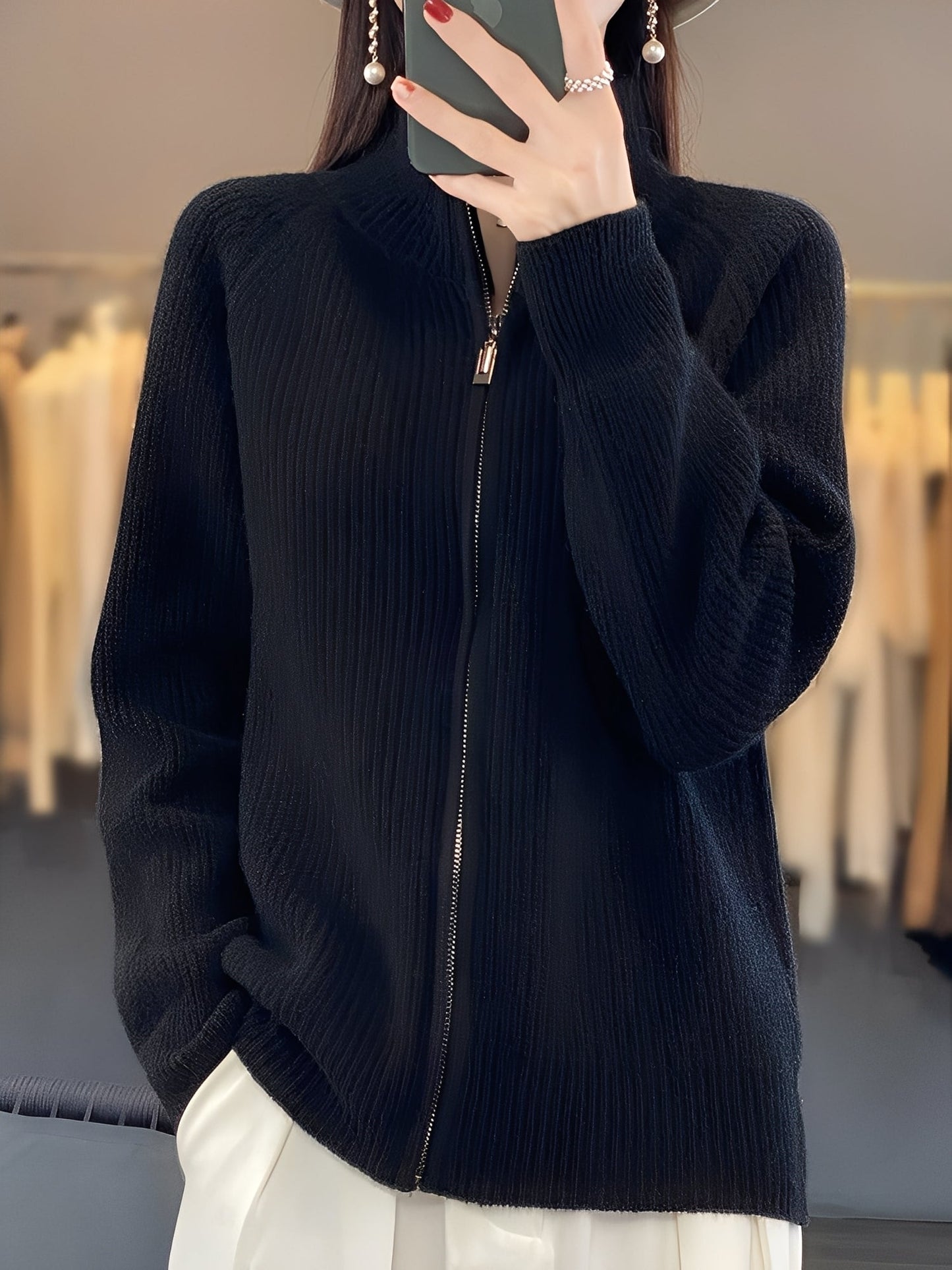 Brylee - Jachetă modernă din lână cu fermoar pentru femei