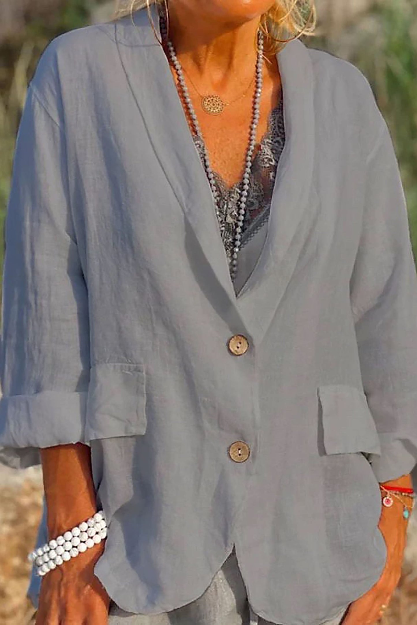 Jessica - Sacou de damă din in, fluid, cu nasturi