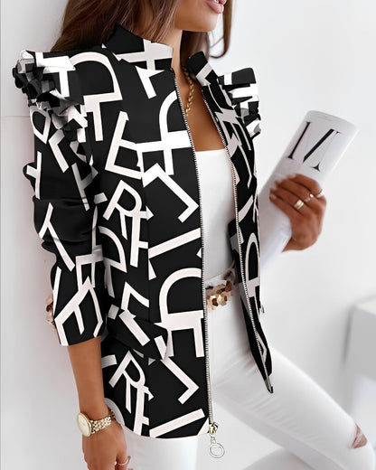 Amelia - Blazer cu volane și fermoar pentru femei