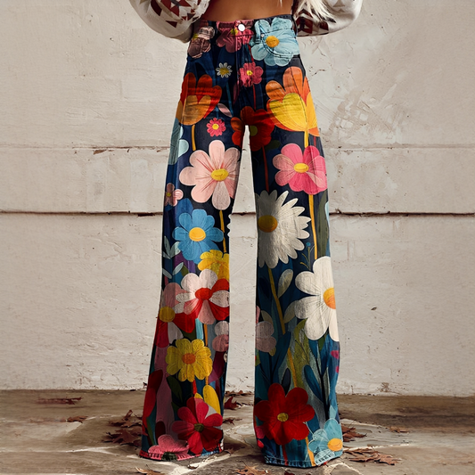 Charo - Pantaloni evazați cu imprimeu floral pentru femei