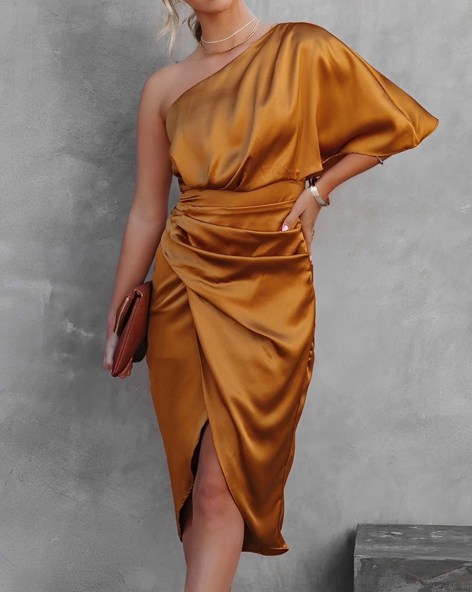 Alexia - Rochie elegantă de cocktail pe un umăr pentru femei
