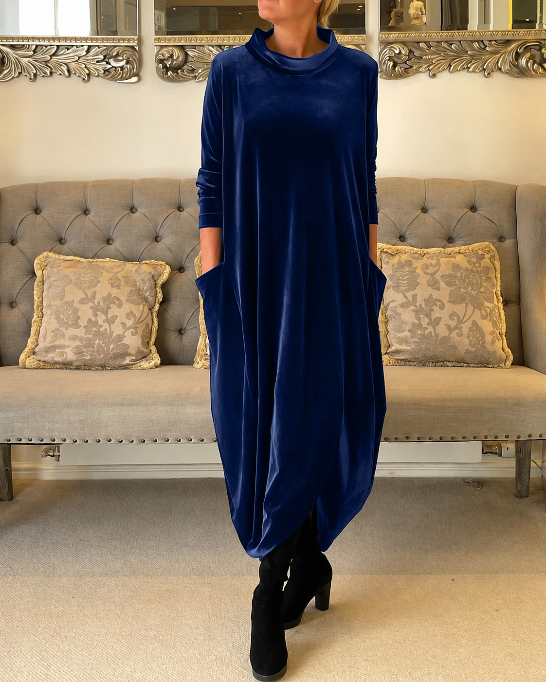 Zalinia - Rochie Elegantă cu Guler Rotund