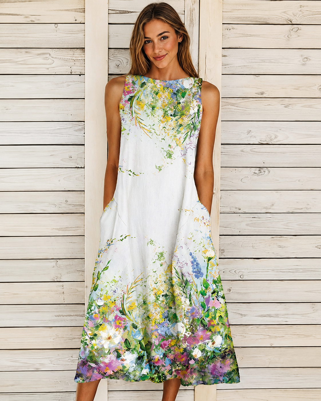 Denique - Rochie Midi Vintage și Fluidă