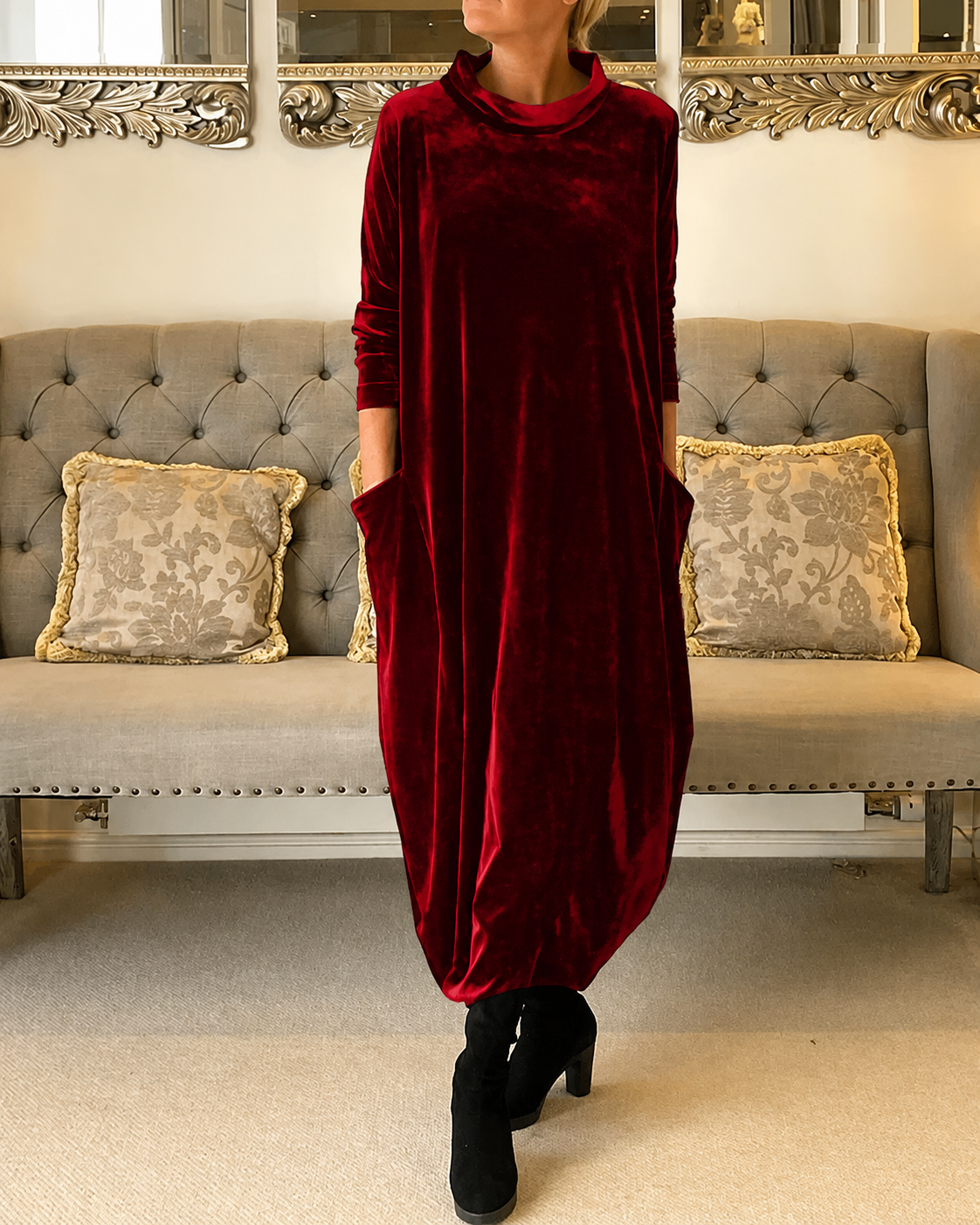 Zalinia - Rochie Elegantă cu Guler Rotund