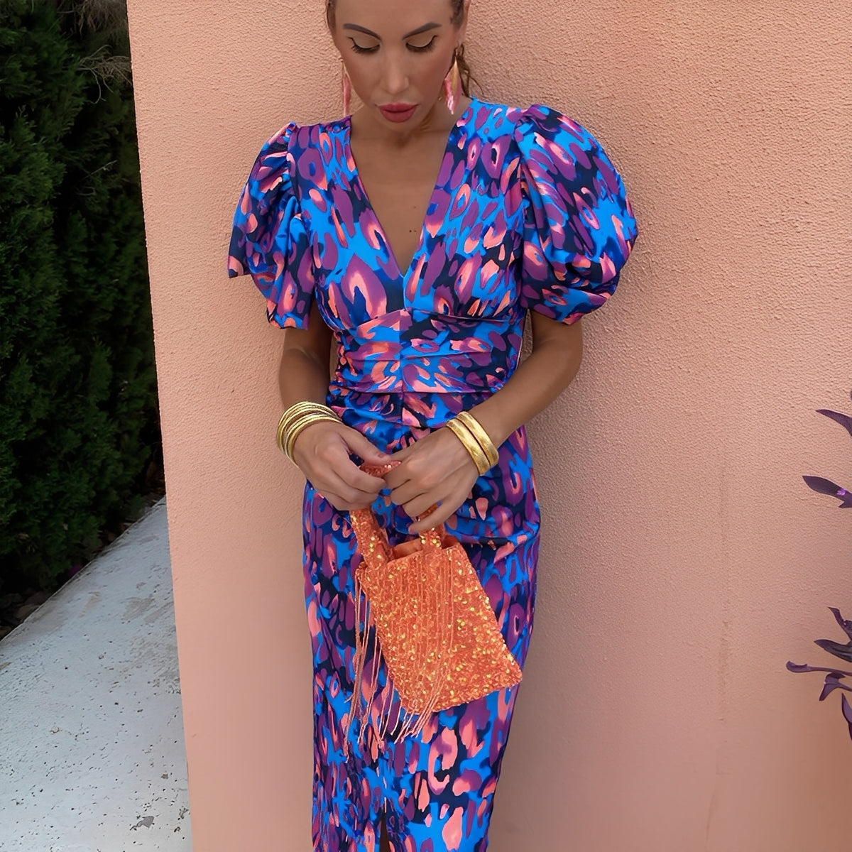 Gaëlle - Rochie cu culori vii și mâneci plisate pentru femei