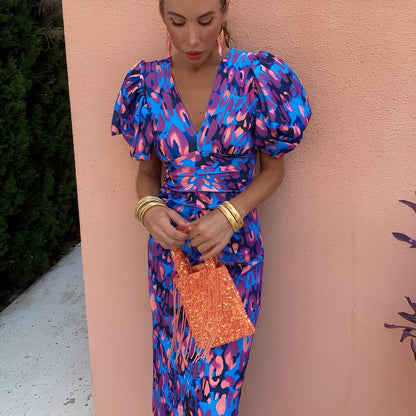 Gaëlle - Rochie cu culori vii și mâneci plisate pentru femei