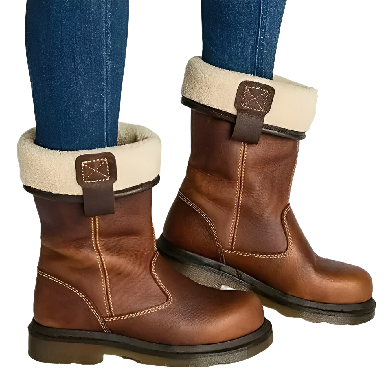 Alexia - Cizme retro din piele cu căptușeală de blană pentru femei