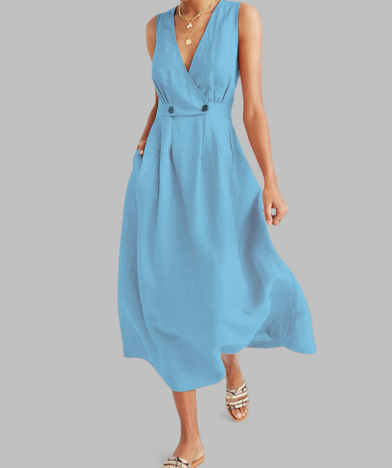 Rochie din in fără mâneci pentru femei