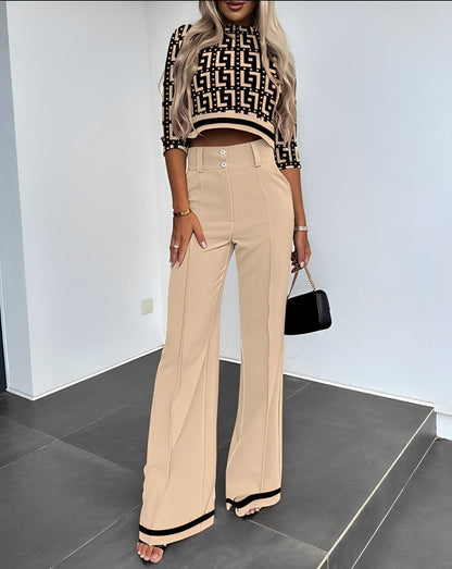 Katherine - Set lejer din top scurt și pantaloni pentru dame