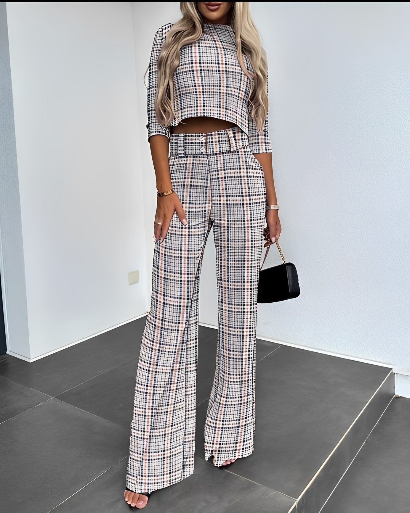 Katherine - Set lejer din top scurt și pantaloni pentru dame