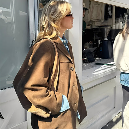 Laura - Jachetă clasică din piele cu guler revers pentru femei