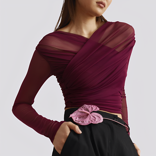 Meghan - Top stilat, cu mânecă lungă și design drapat pentru femei