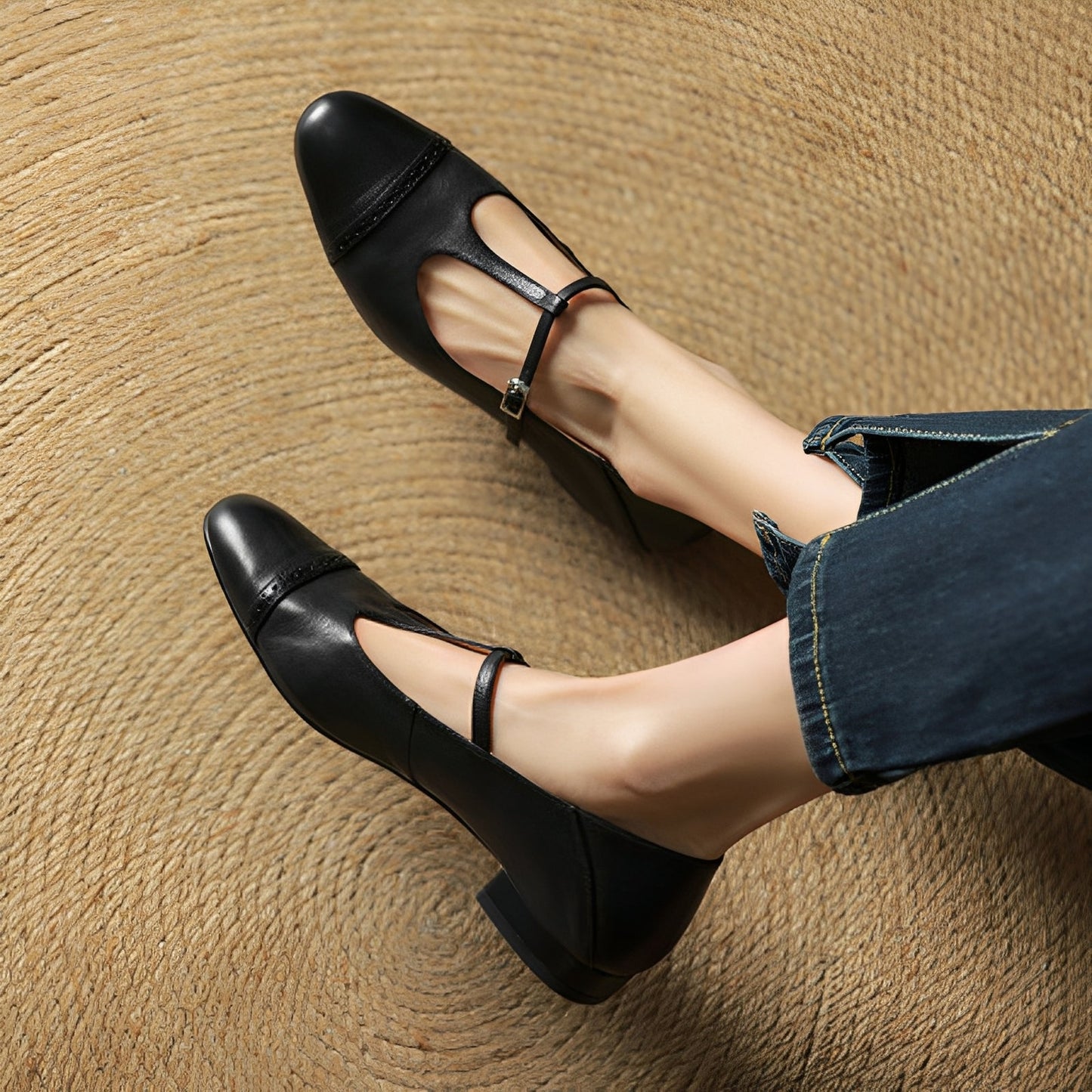 Bella - Balerini din piele casual cu cataramă în formă de T pentru dame