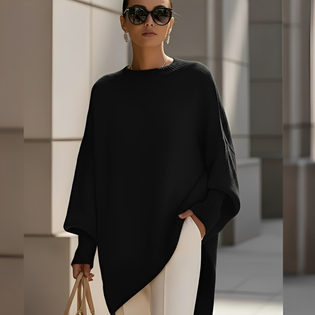 Sylvianne - Pulover oversized cu guler rotund pentru femei