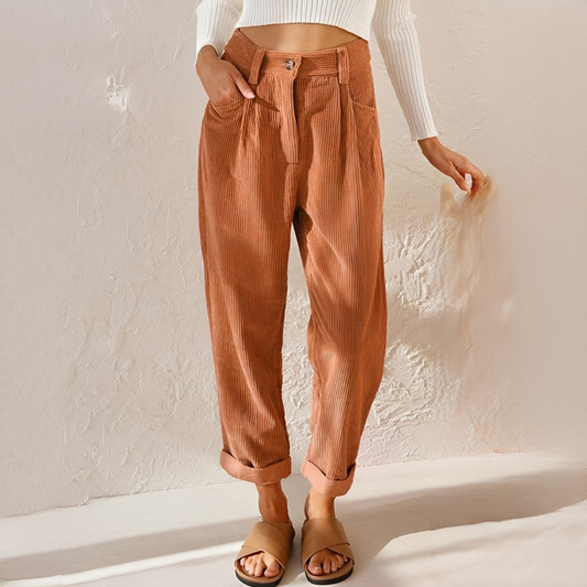 Kelra - Pantalon din catifea reiat la modă pentru femei