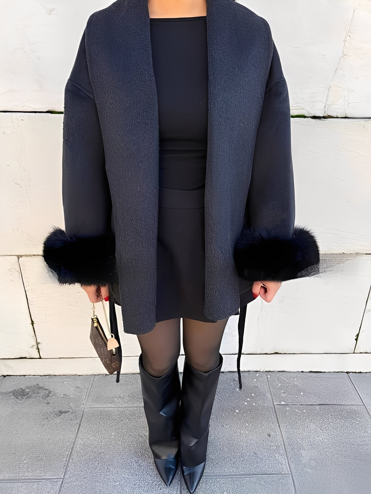 Armani - Pardesiu lung elegant, stilat, cu blană pentru femei