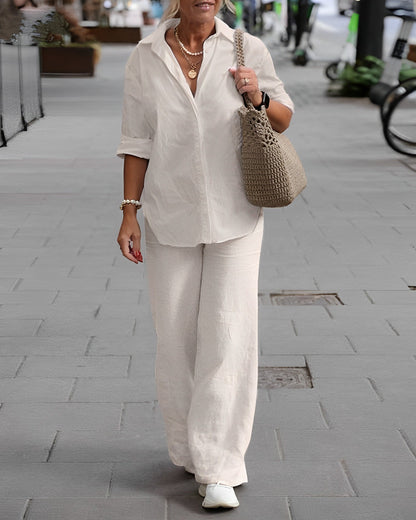 Beth - Femeie Confortabil Ansamblu de Vară din In cu Buzunare