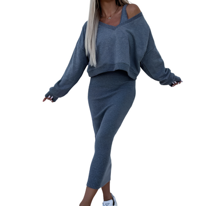 Tianna - Set stilat din pulover și fustă pentru dame