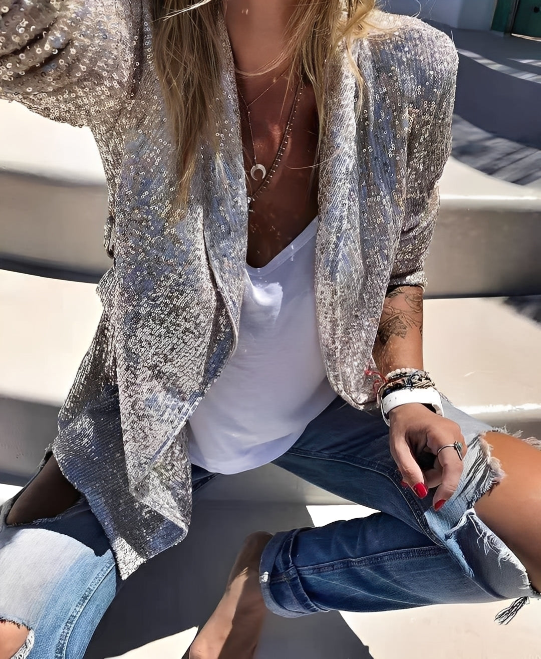 Abigaëlle - Blazer feminin cu rever cu paiete