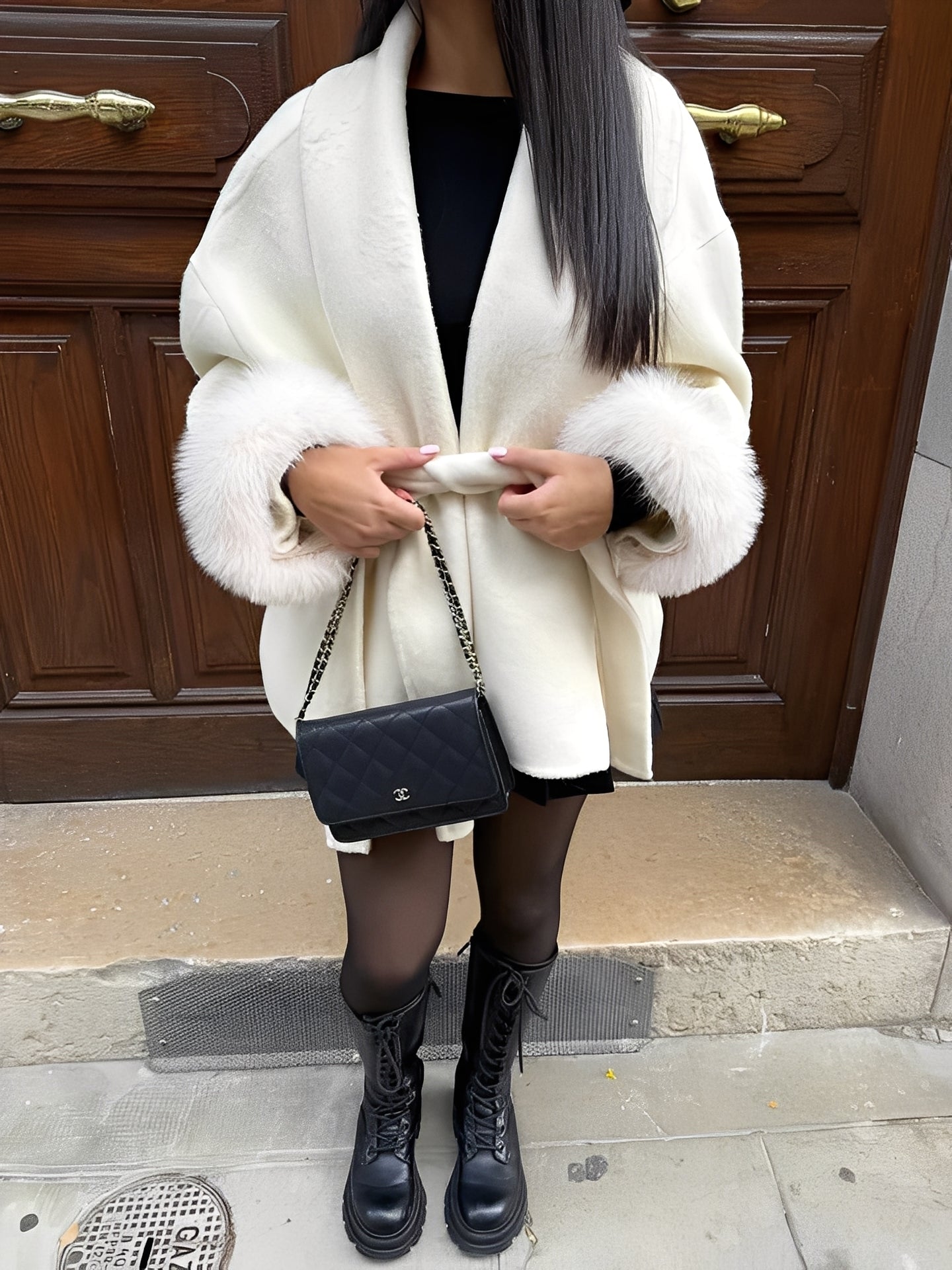 Armani - Pardesiu lung elegant, stilat, cu blană pentru femei