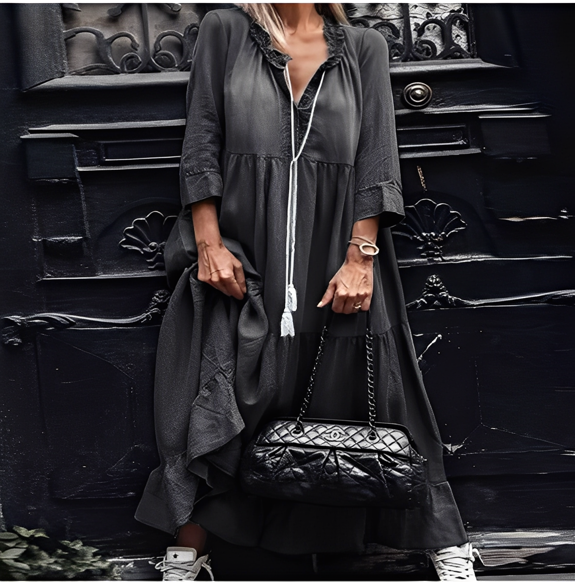 Irénée - Rochie maxi din denim confortabil pentru femei