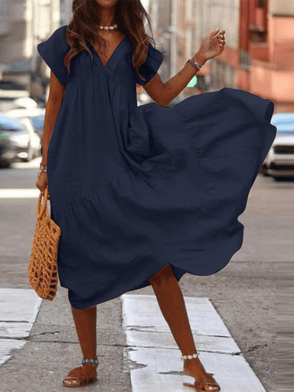 Sheanie - Rochie Casual Versatilă din Bumbac cu Guler în V