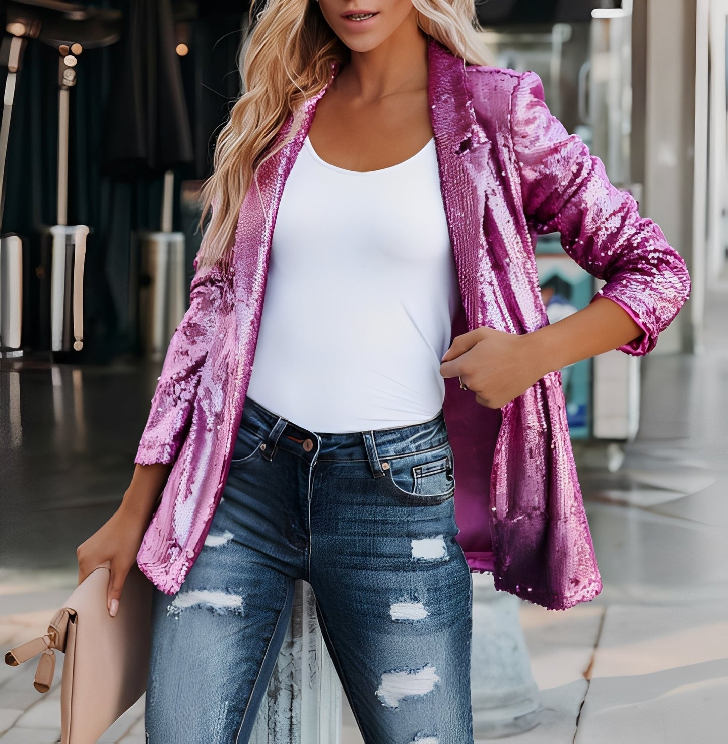 Abigaëlle - Blazer feminin cu rever cu paiete