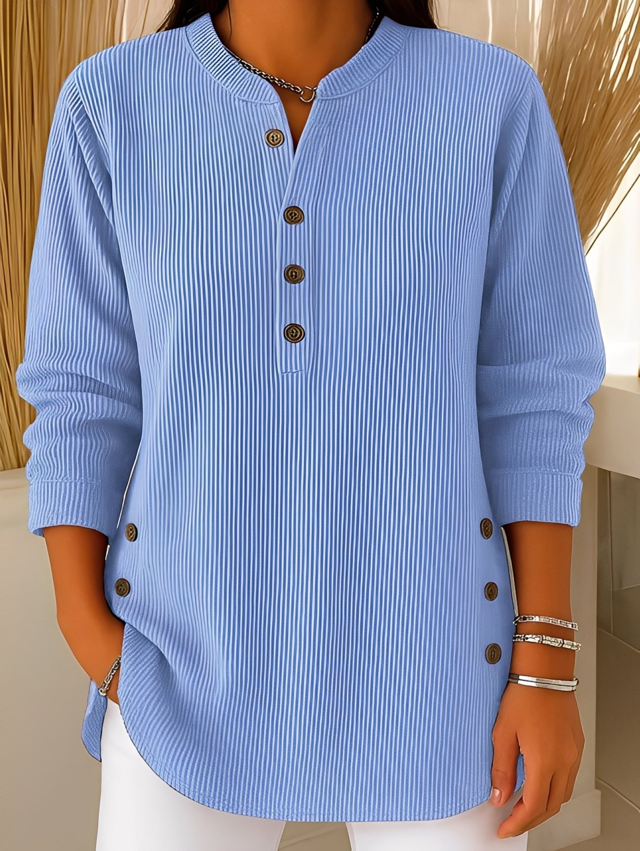 Jocelyn - Pulover tricotat lejer cu nasturi pentru femei