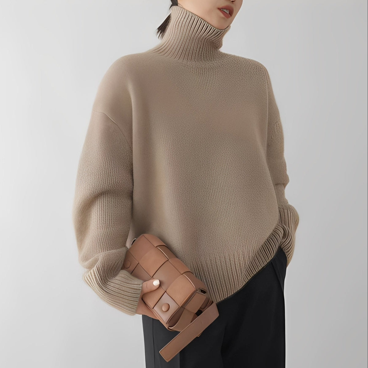 Clementine - Pulover casual pentru femei cu guler înalt