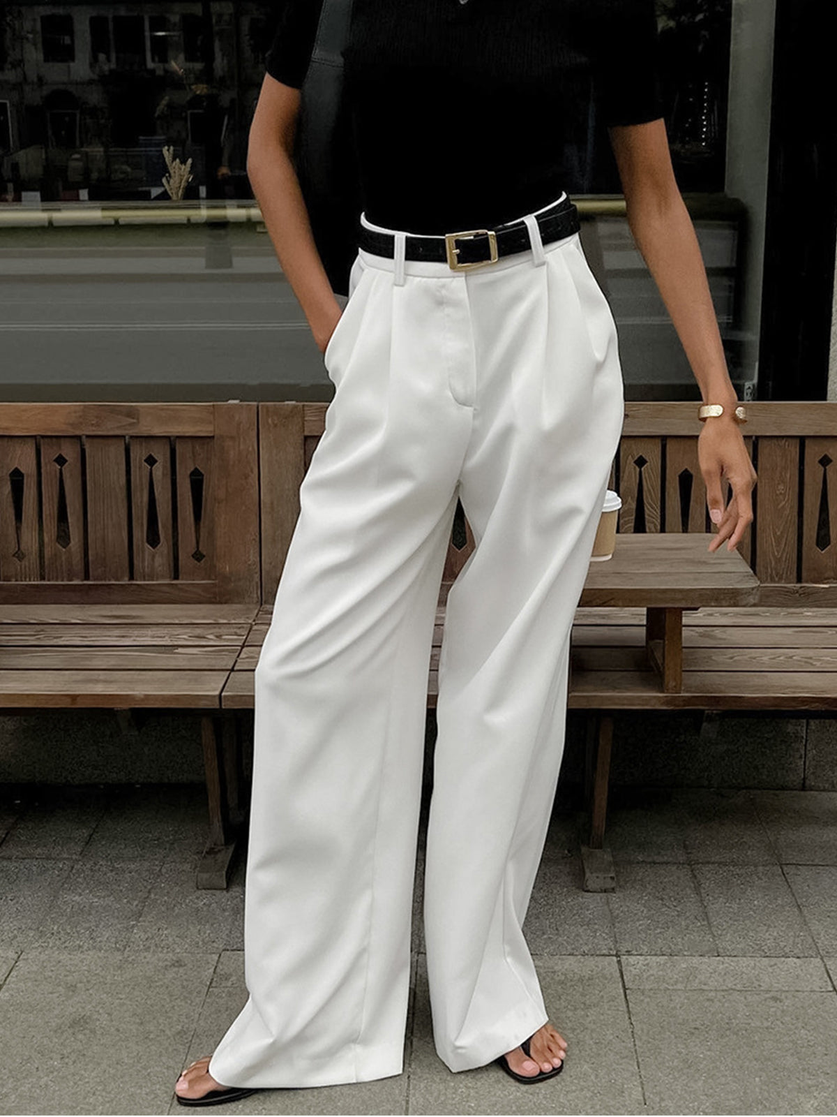 Marlene – Pantaloni largi din material fără curea