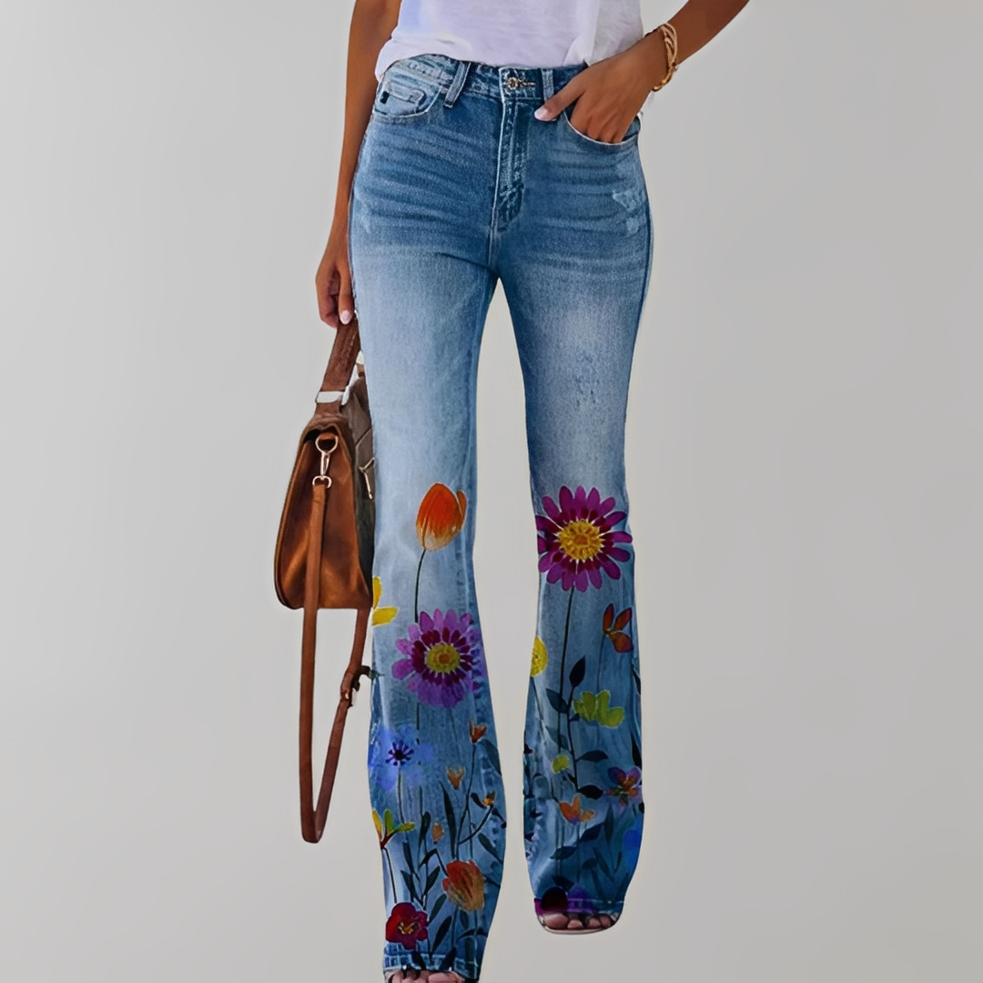 Dionella - Blugi cu imprimeu floral pentru femei