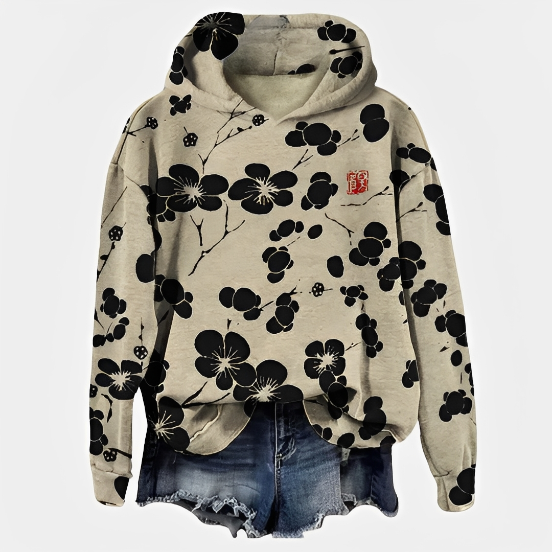 Emelyn - Un pulover cu glugă și model floral pentru femei