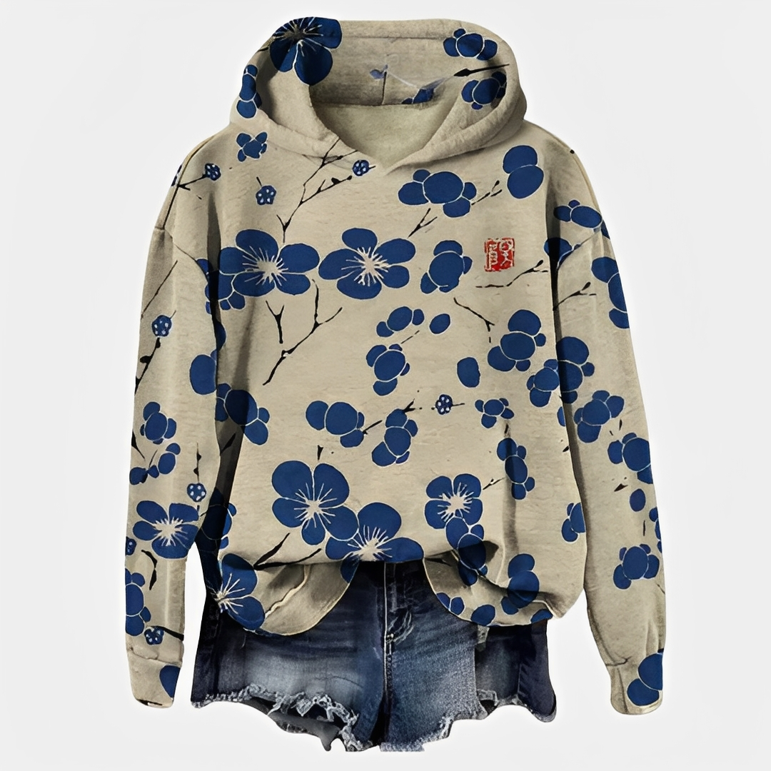 Emelyn - Un pulover cu glugă și model floral pentru femei