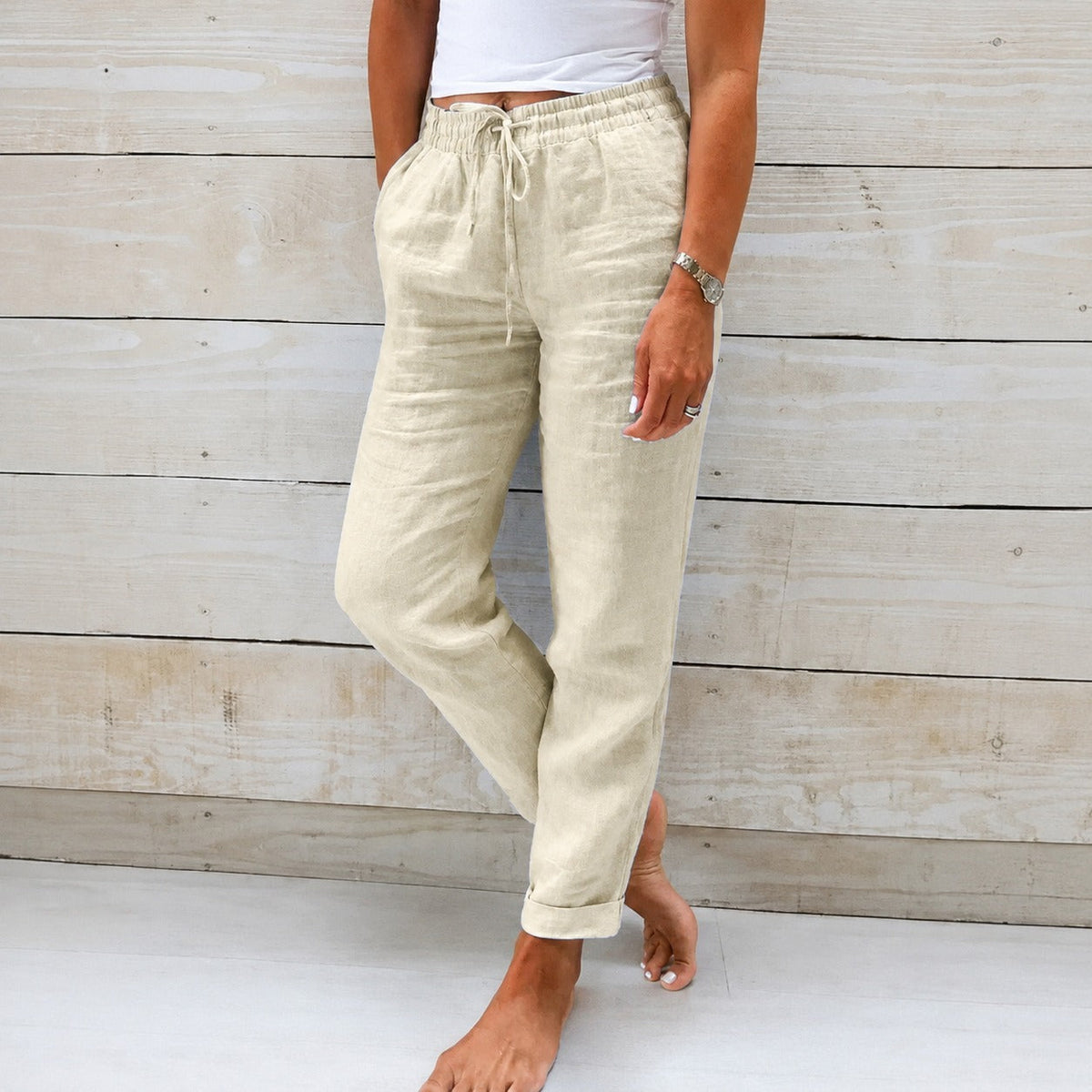 Dyan - Pantaloni casual cu șnur pentru femei