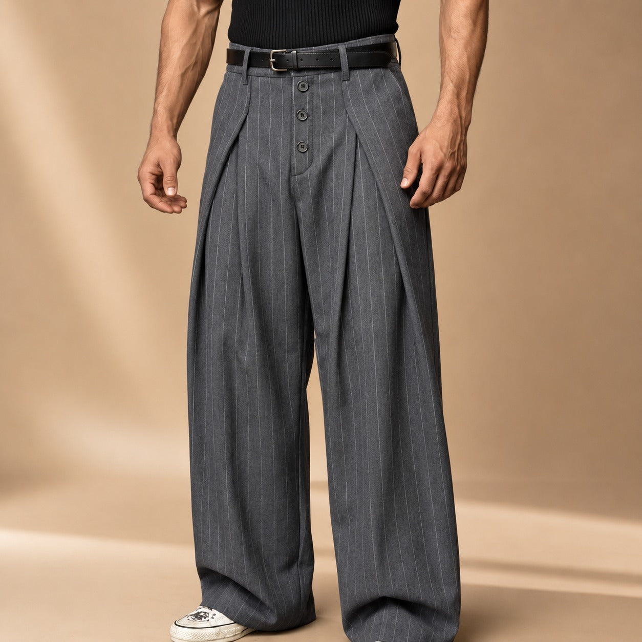 Farhan - Pantaloni Moderni cu Dungi și Picior Larg