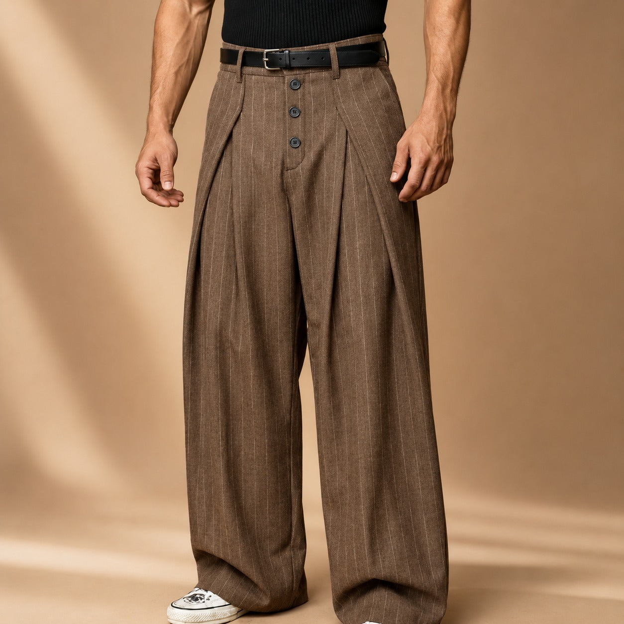 Farhan - Pantaloni Moderni cu Dungi și Picior Larg