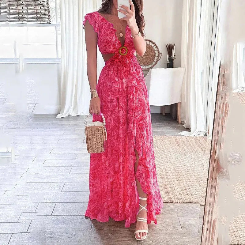 Charmaine - Rochie Maxi cu Decolteu în V Floral Fără Timp