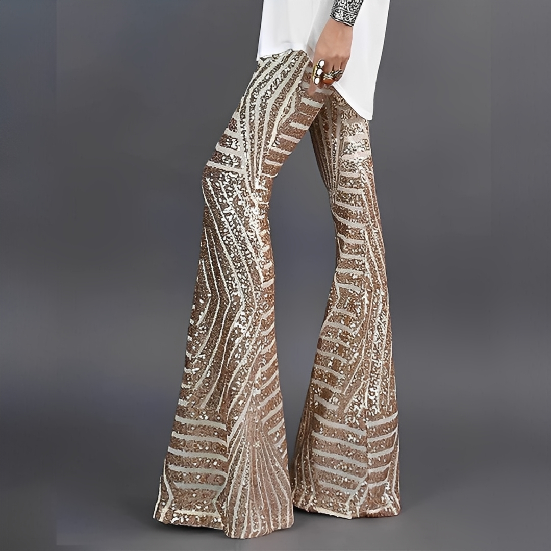 Charlita - Pantalon evazat cu paiete, elegant, pentru femei