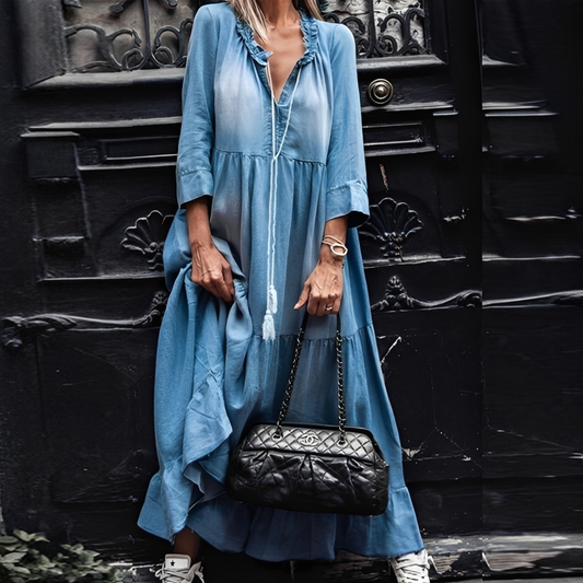 Irénée - Rochie maxi din denim confortabil pentru femei