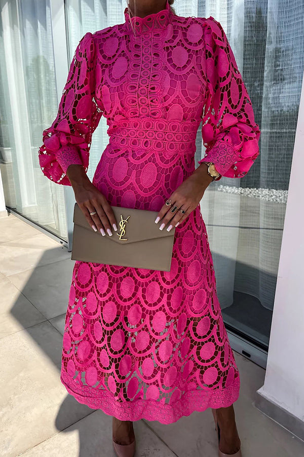 Elizabeth - Rochie Elegantă din Dantelă cu Guler Înalt