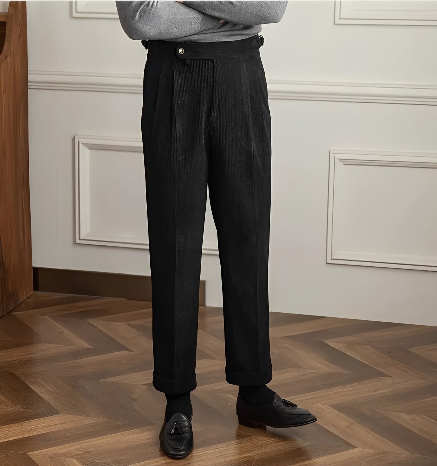 Keaton - Pantaloni moderne din cord cu talie înaltă pentru bărbați