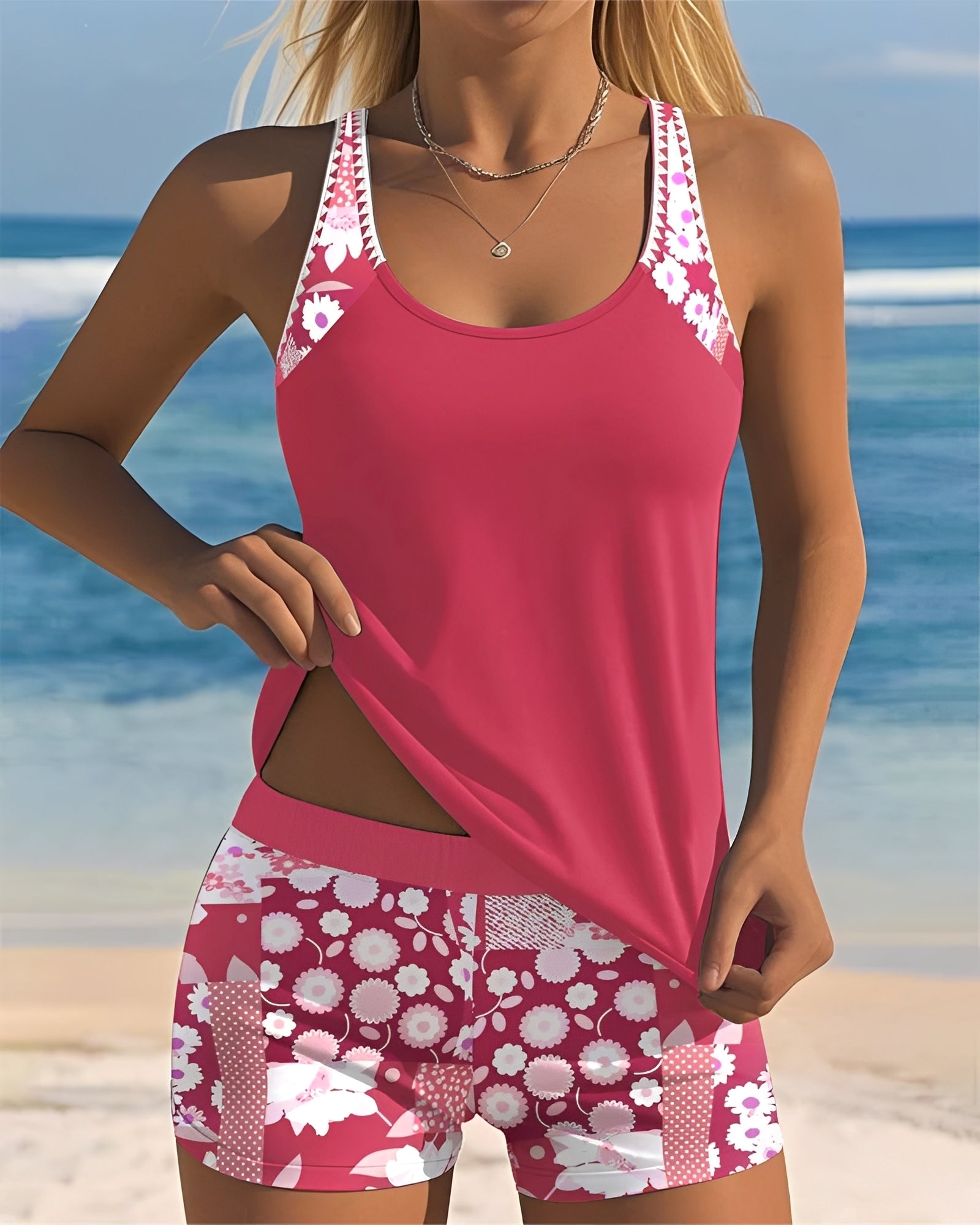 Annie - Set de costum de baie Tankini stilat cu imprimeu pentru femei