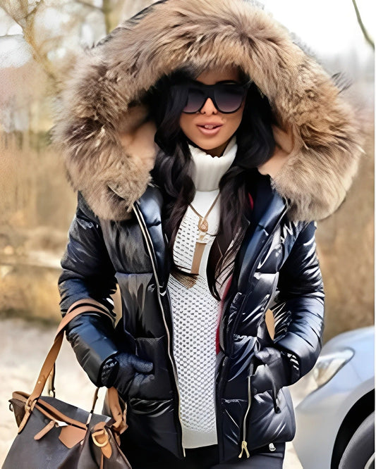 Jessica - Geacă lucioasă cu glugă pentru femei