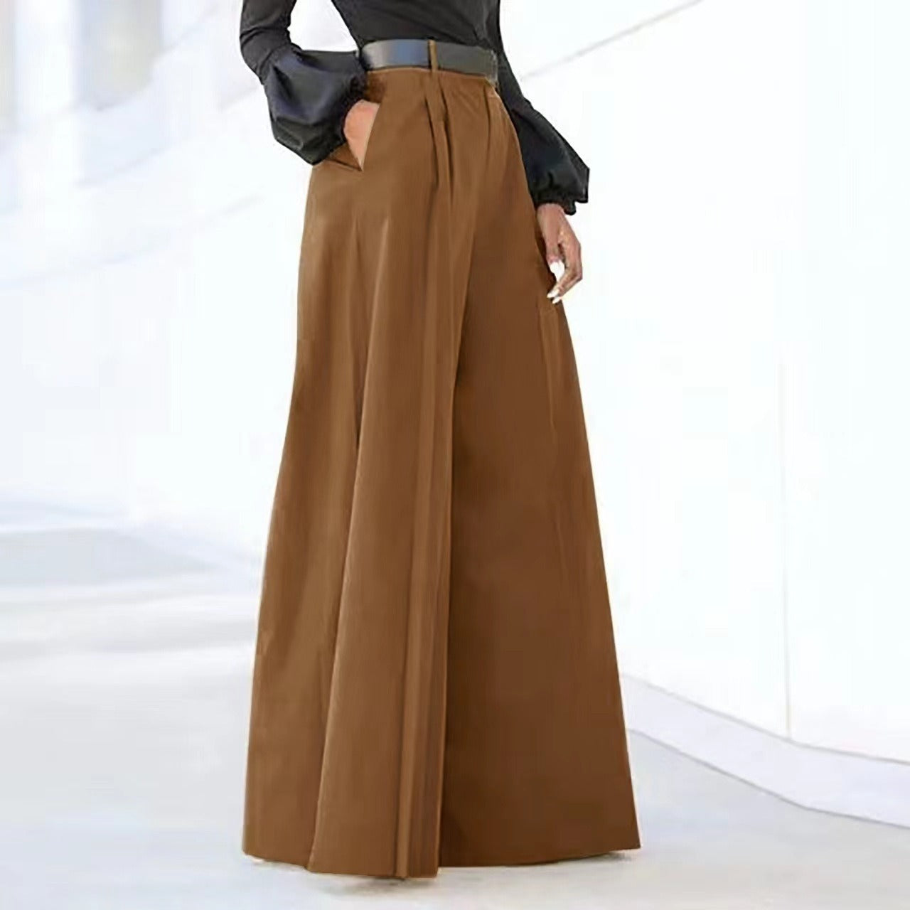 Rivka – Pantaloni cu Picior Larg cu Drapaj Moale