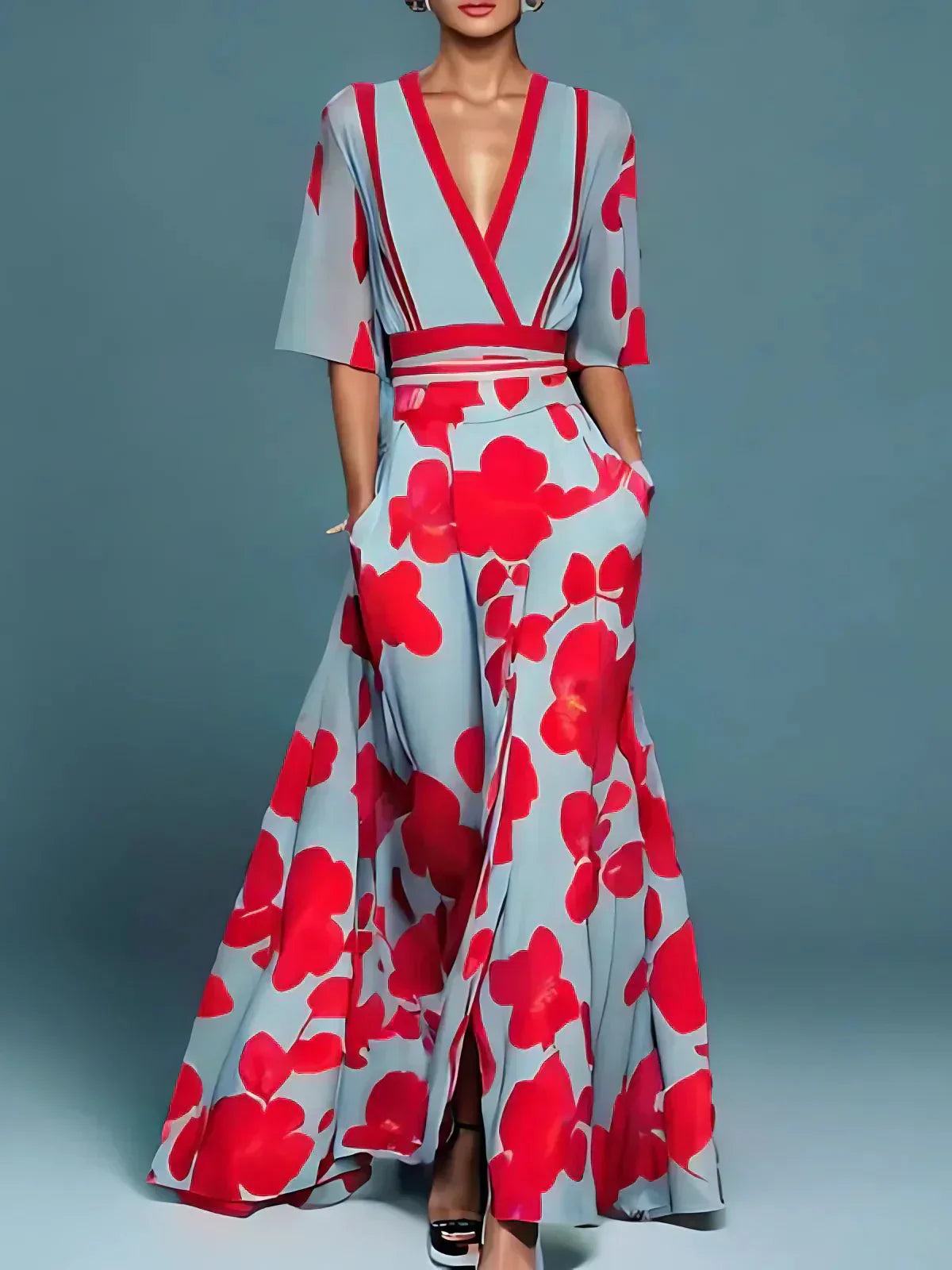 Jade – Rochie maxi rafinată cu model floral